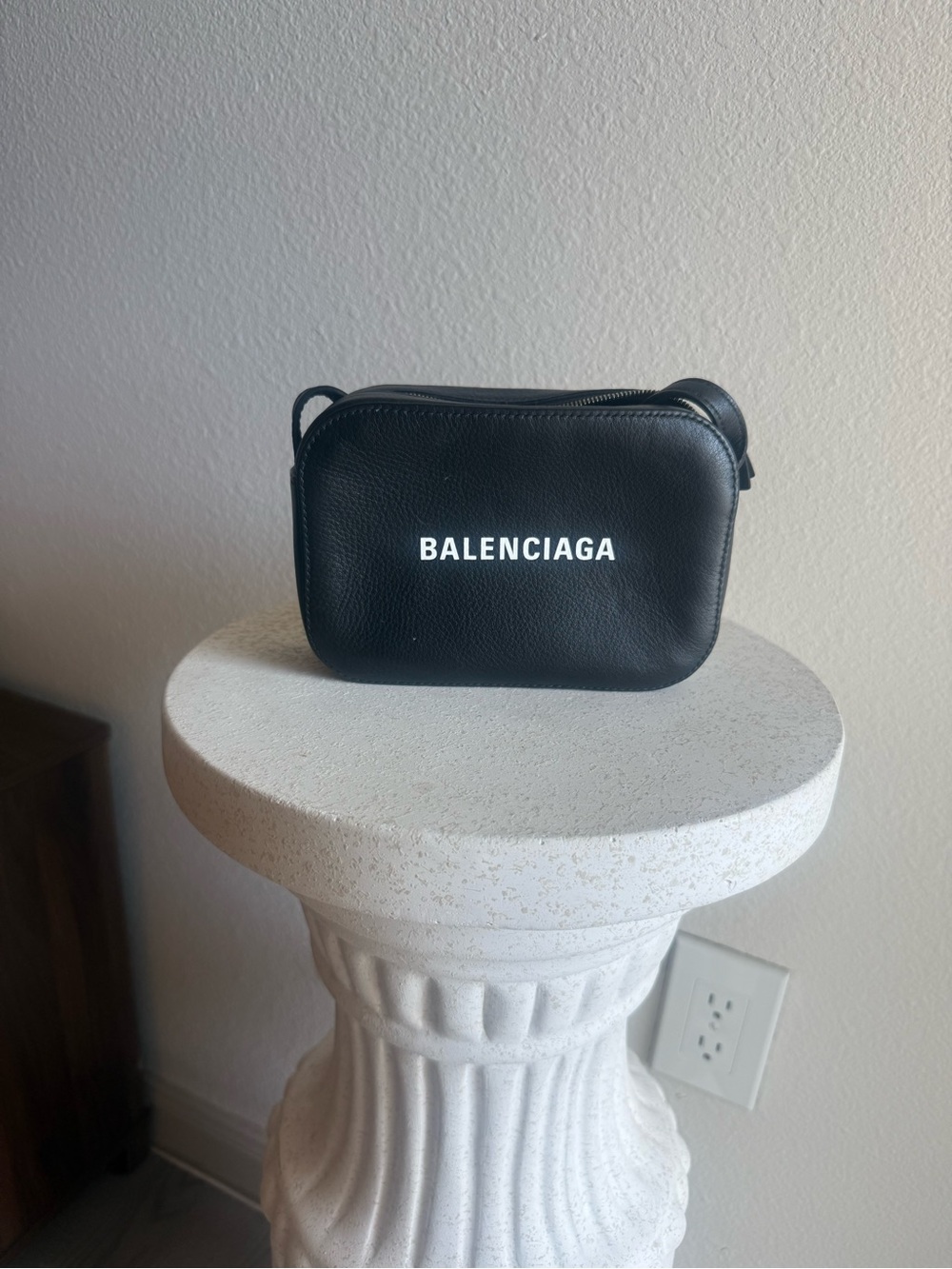 Authentic Balenciaga Black Leather Belt Bag with White Logo